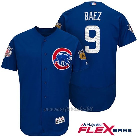 Maglia Baseball Uomo Chicago Cubs 9 Javier Baez Chicago Cubs 2017 Allenamento Primaverile Flex Base Giocatore